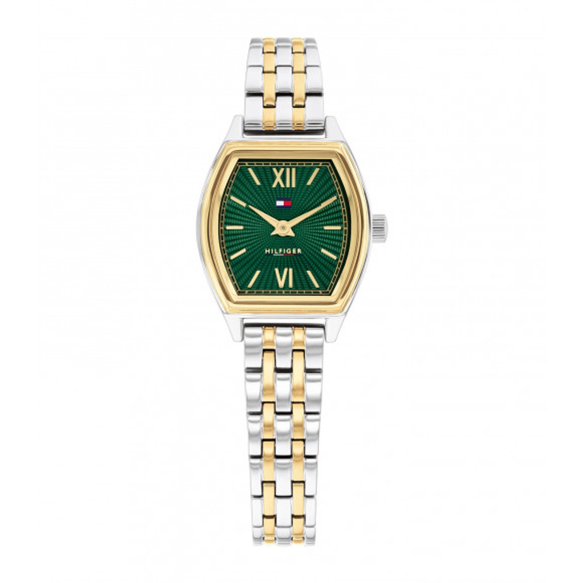 Tommy Hilfiger Horloge, Tweekleurige Stalen Band, Groene Wijzerplaat, Stalen Kast, 21.5Mm x 22Mm, 3 Atm, 1782907