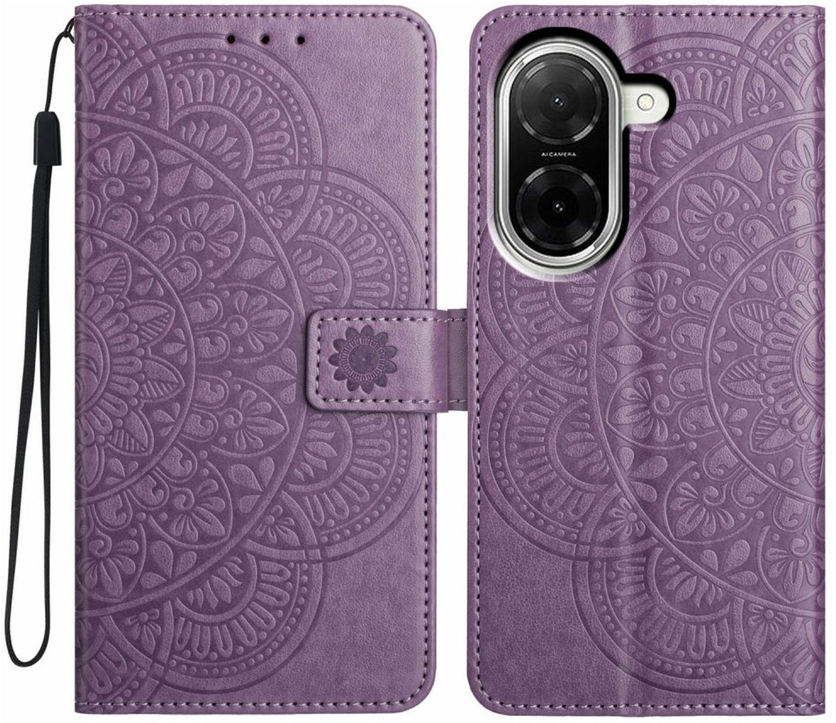 Mandala Book Case Geschikt voor Xiaomi Redmi A5 4G - Hoesje met Pasjeshouder Paars