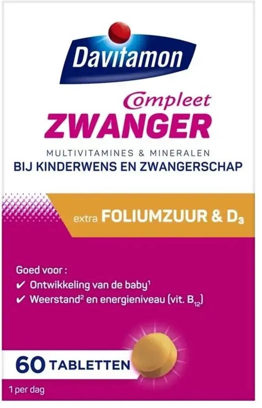 Davitamon Mama Compleet Zwanger - multivitamine bij kinderwens en zwangerschap - Bevat extra foliumzuur en vitamine D3 - 60 tabletten