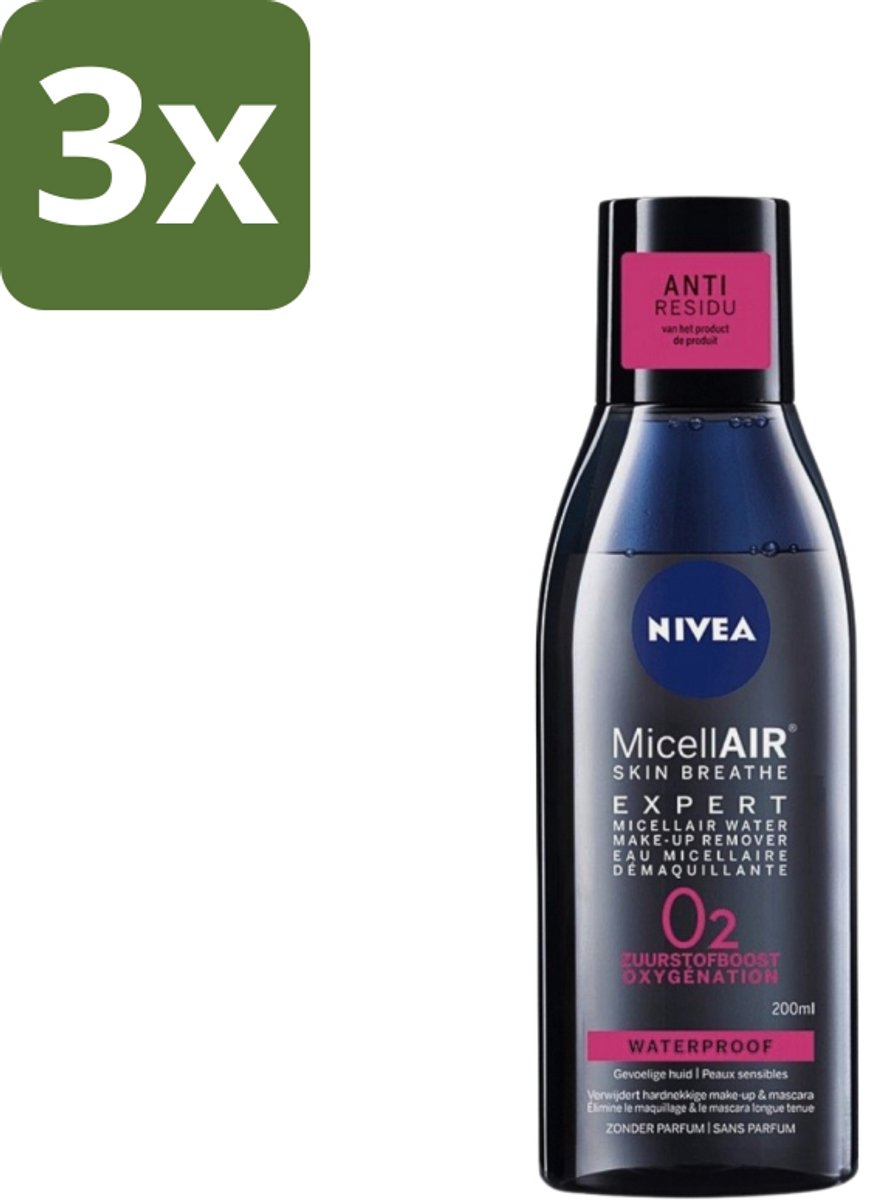 Nivea - Expert Make-up Remover - Micellair Water - Gezichtsreinigingsmiddel - 200 ml - Bulkverpakking - 3 stuks