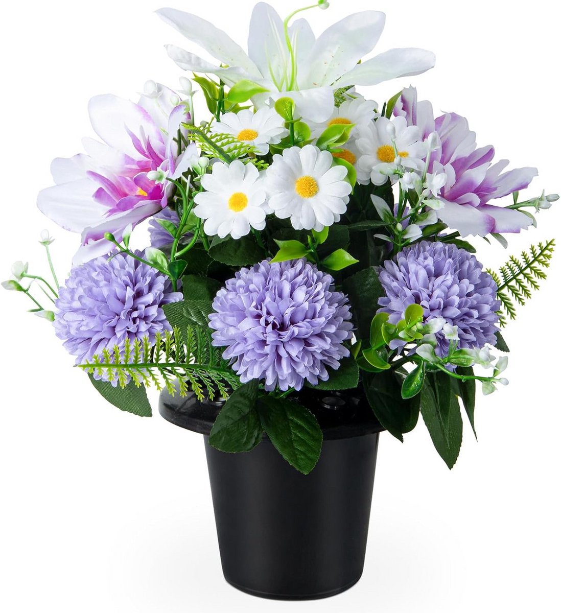 Kunstbloemen met pot voor grafdecoratie, onderhoudsvrije chrysant en lelie
