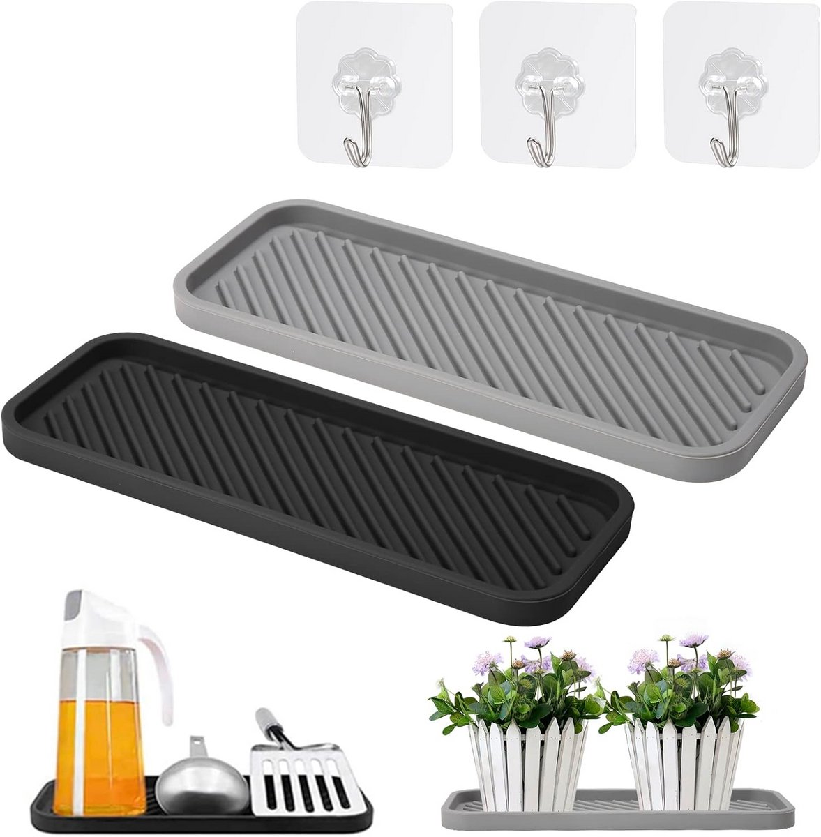 Siliconen Afdruiprek voor Spoelbak met Haken - Keuken en Badkamer Organizer
