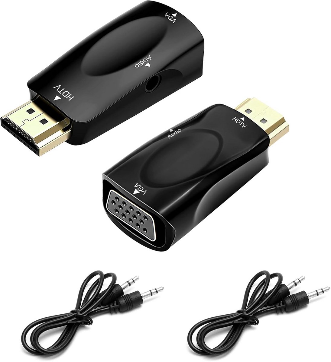 Set van 2 HDMI naar VGA Adapters met 3,5mm Audio Kabel voor PC en Laptop