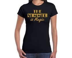 Toppers - Bellatio Decorations Toppers verkleed T-shirt dames - The summer is Magic - zwart - glitter goud - Miami Vice L