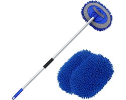 Florixa® Autowasborstel Telescopisch - Wasborstel Met Telescopische steel – Telescoop Wasborstel Met Zachte Borstel Haren – Blauw- 30cm x 20cm x 158cm