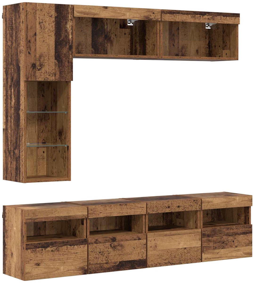 vidaXL - TV - Kast - met - LED - Wandgemonteerd - 7 - pcs - Oudhout - Bewerkt - hout
