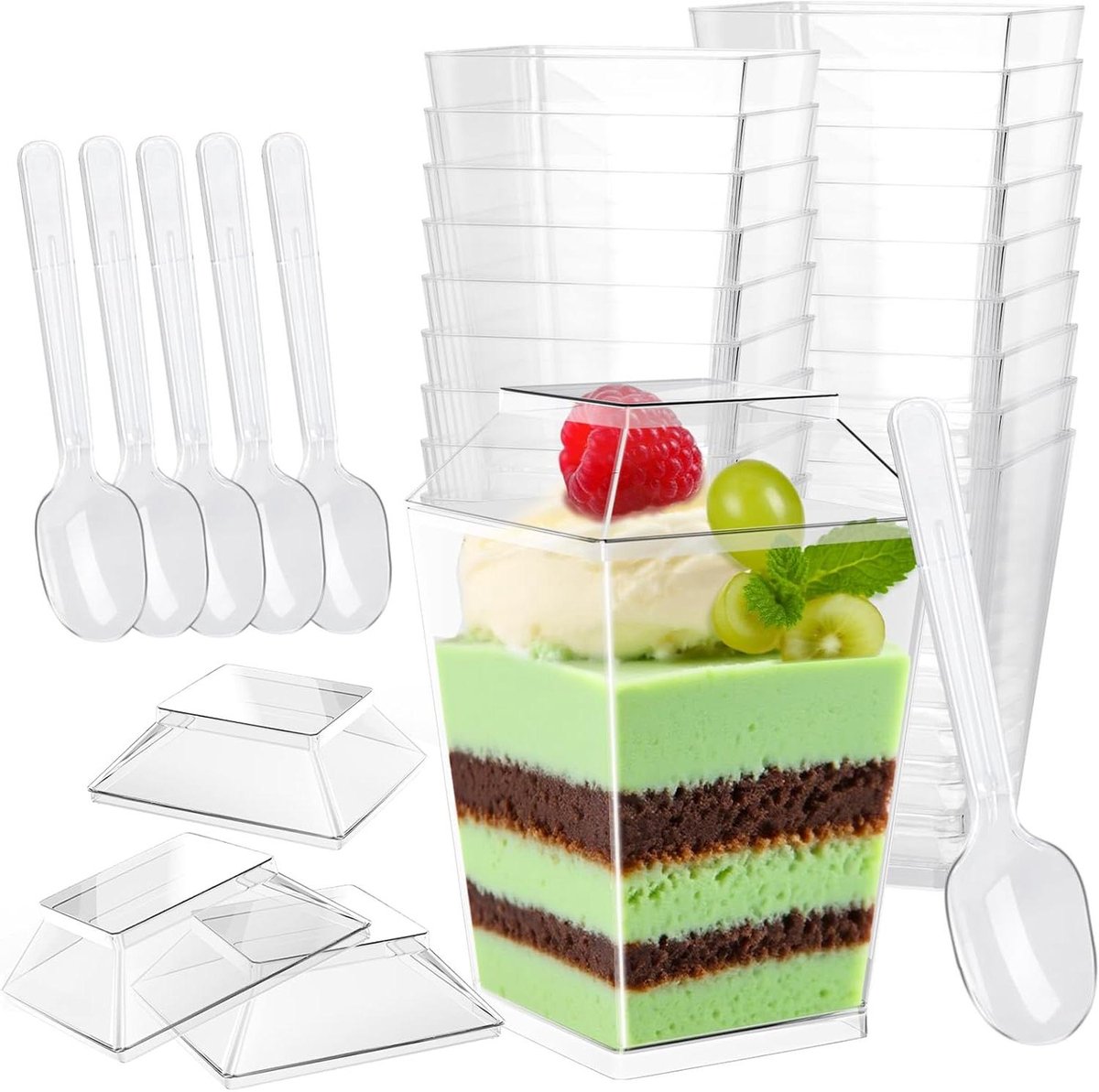 Plastic dessertbekers met deksels - set van 50 stuks voor feestjes en catering