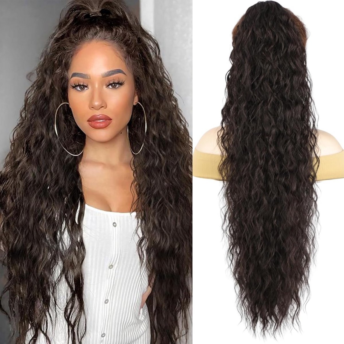 Lange Golvende Paardenstaart Haarverlenging met Clip - 75 cm Synthetisch Haarstuk