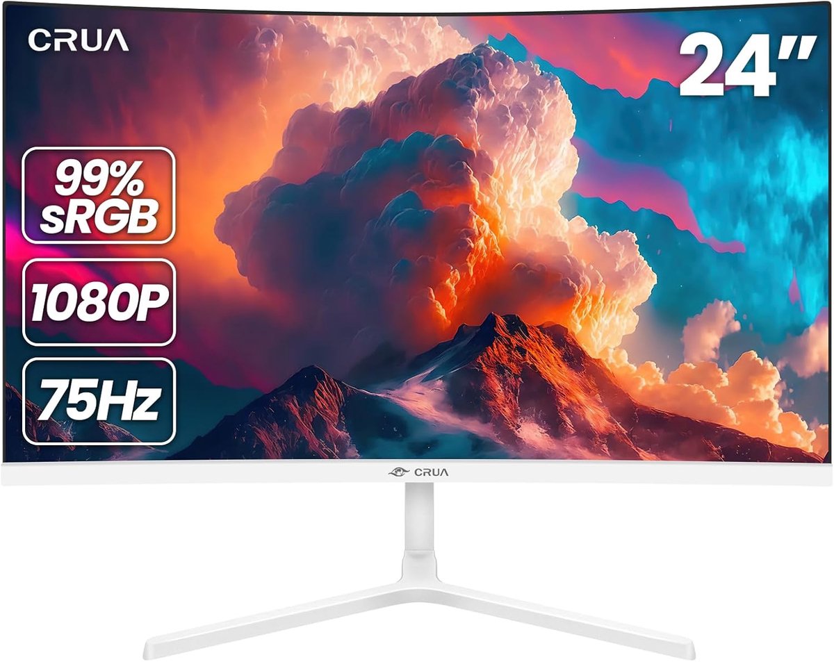Gebogen Computermonitor - FHD Scherm - Thuiswerk Kantoor - Blauwlichtfilter - 238 Inch - Wit