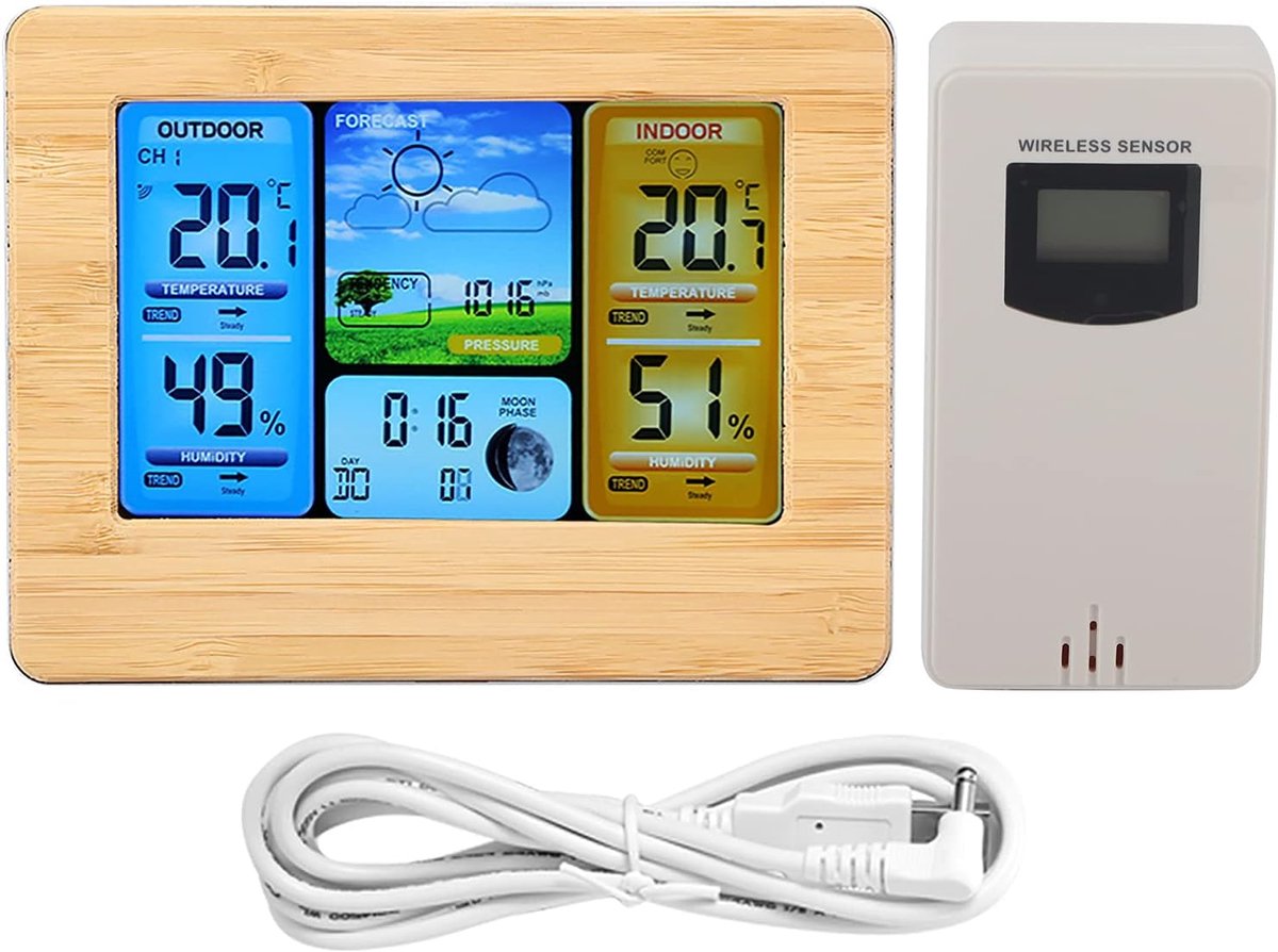Draadloos Weerstation - LCD Display - Binnen Buiten - Realtime Rapportage - 17 x 13 cm - Geel