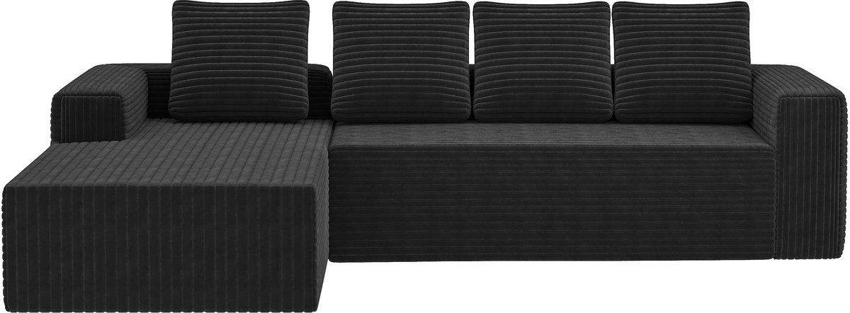 Wishdor - Modulaire Hoekbank - Flexibele Opstelling En Diepe Zitting - Modern - Voor Woonkamer Of Slaapkamer - Bekleed Met Ribfluweel - Zwart - L-Vormig Ontwerp Met Chaise Longue