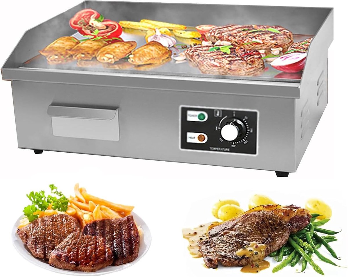 Elektrische Bakplaat - Platte Grill - Professioneel Koken - Extra Dik Staal - 55 x 35 cm