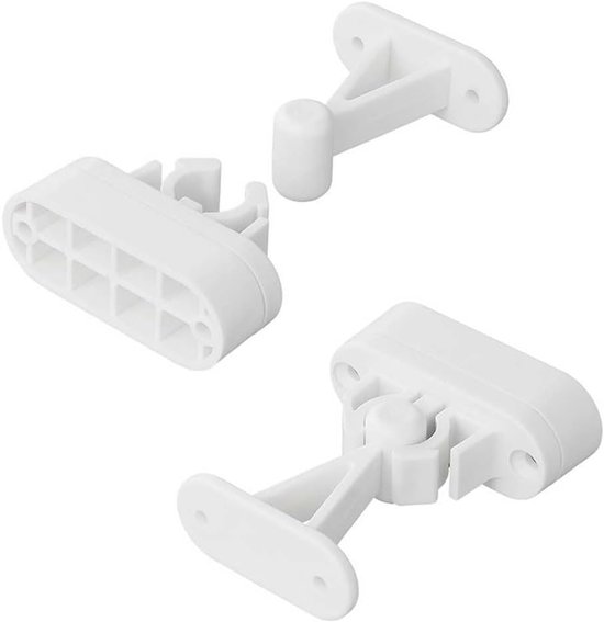 Set van twee witte, robuuste kunststof deurvangers voor camper of caravan.