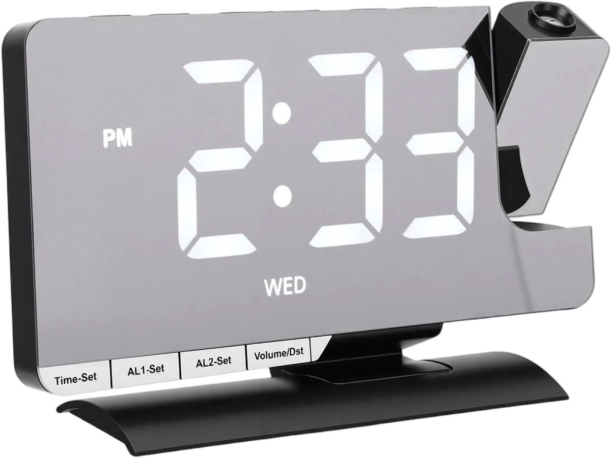 Digitale Projectiewekker - Slaapkamer Klok - Wakker Worden - 180 Graden Draaibaar - 6 Niveaus Helderheid - Zwart