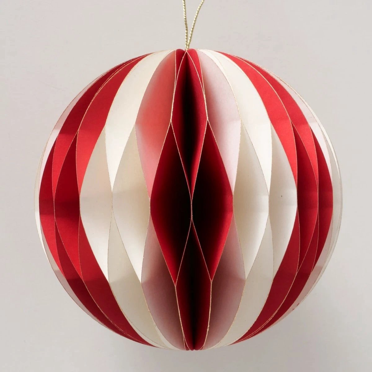 Papieren kerstbal - wit - rood- 12,7 cm - Boltze