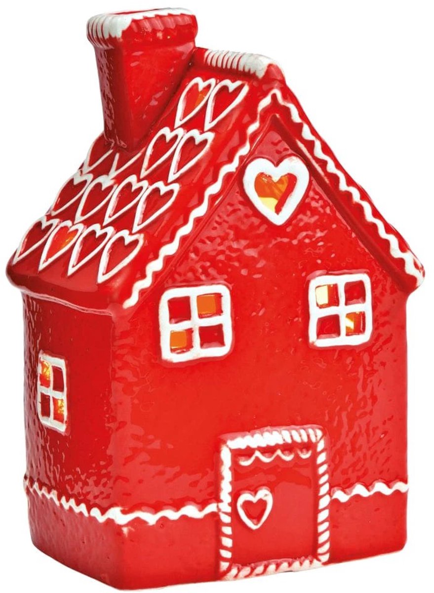 Peperkoekhuisje Lichthuisje - Rood Keramiek - 10 x 16 x 8 cm - Wurm