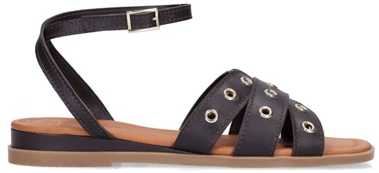 Manfield - Dames - Bruine leren sandalen met studs - Maat 40