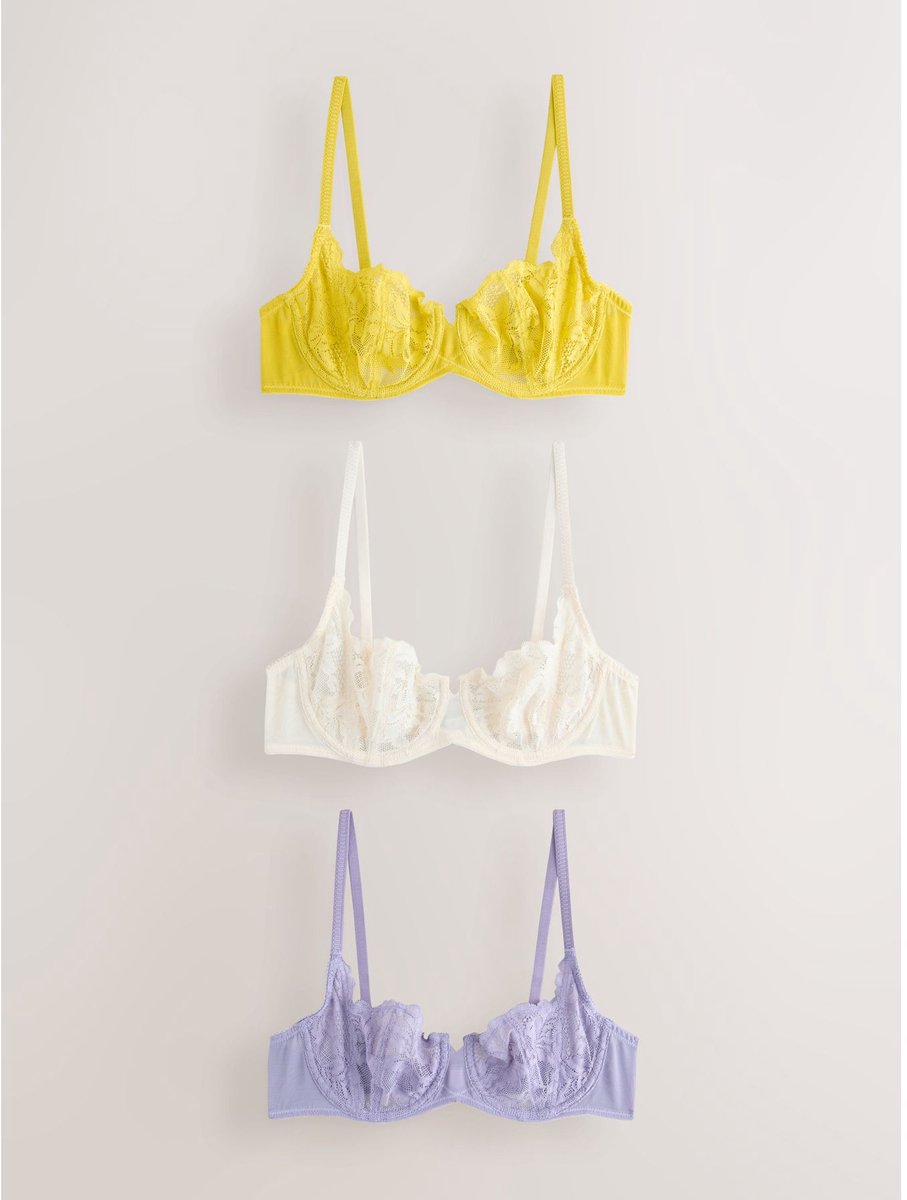 Next Dames - Set van 3 kanten balkonbeha's zonder vulling - Crème Cream/Lilac/Green