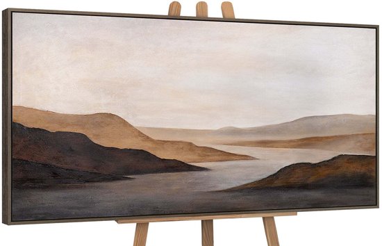 YS Schilderij "Zachte Zonsopgang" - Handgeschilderd canvas schilderij - Wanddecoratie Abstract - Beige - Structuur - Muurdecoratie woonkamer - Slaapkamer decoratie - Kamer accessoires - Schilderij woonkamer met lijst - schilderij modern Grey 120x60