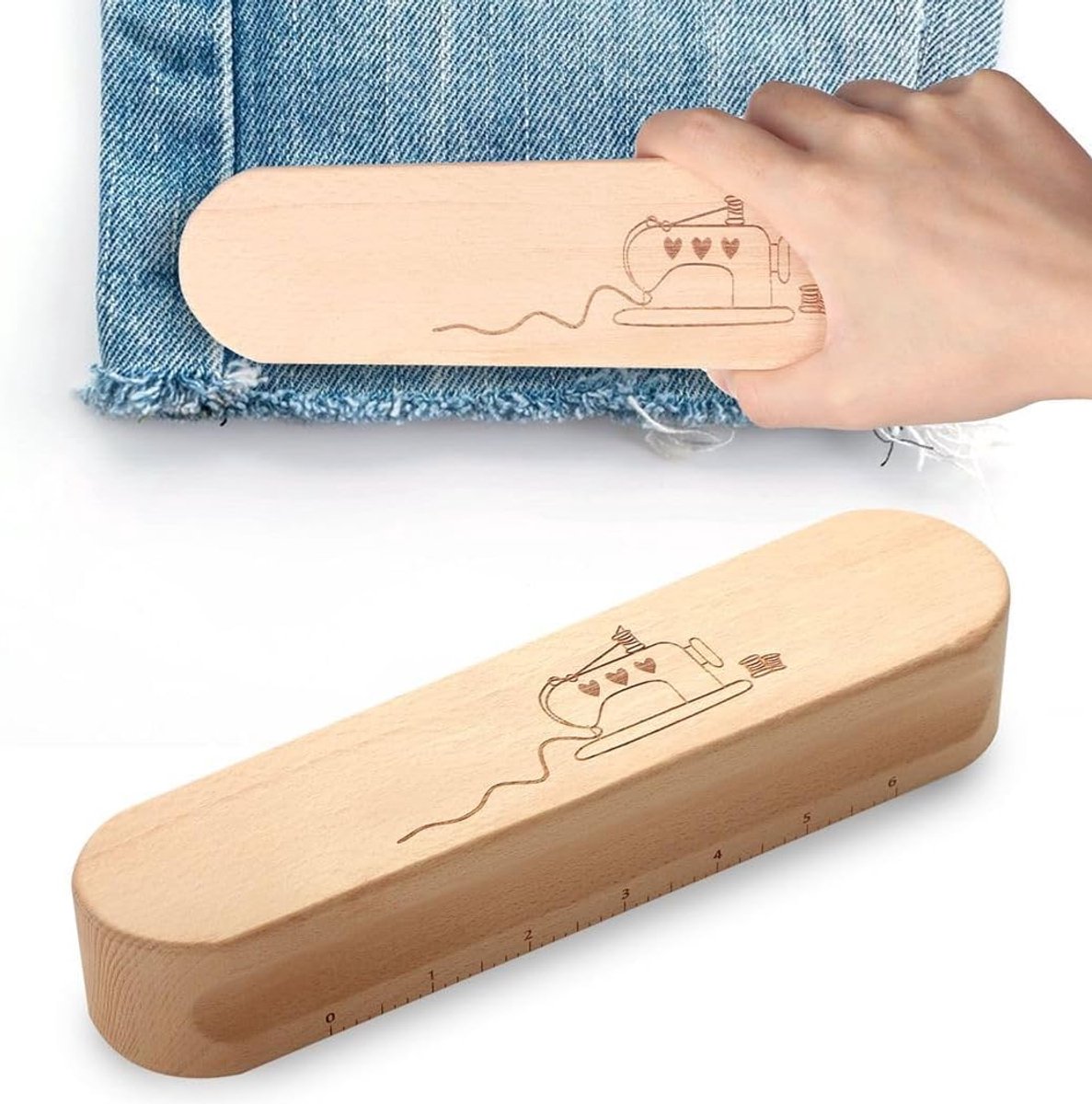 Hout Persgereedschap - Naai Accessoire - Quilten Strijken - Massief Beukenhout - 24cm Lengte - Natuurlijk Hout