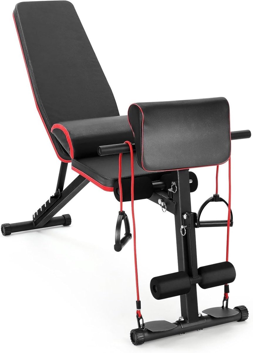 Verstelbare Trainingsbank - Fitnessbank Opvouwbaar - Volledige Lichaamstraining - 7 Helling Posities - Max 120kg - Zwart Rood