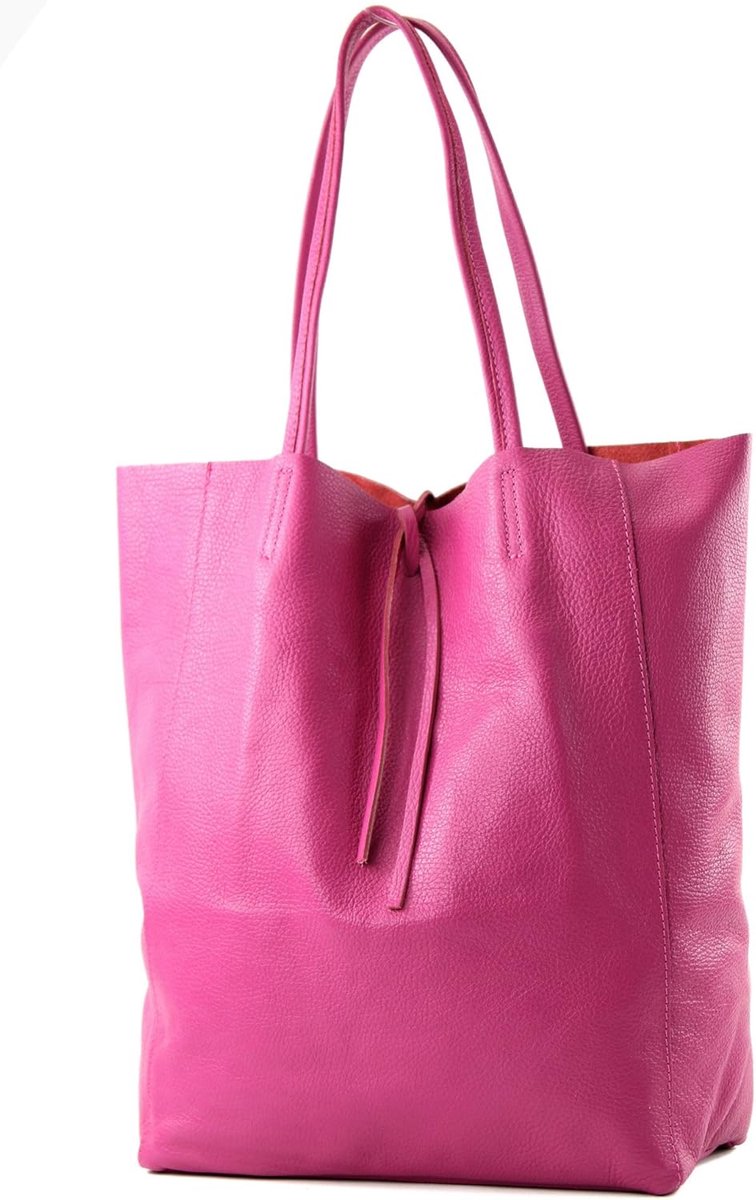 Grote Leren Tas - Dames Shopper - Dagelijks Gebruik - Handgemaakt Leer - 38 cm Hoog - Roze