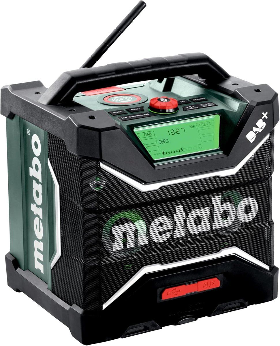 Accu Bouwradio - Draagbare Radio - Muziek op Werk - Stof- en Spatwaterdicht - 31x30x35cm - Groen