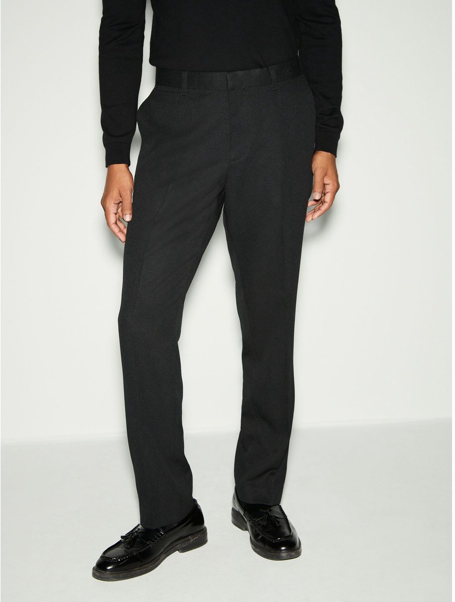 Next - Heren - Slim Fit - Smokingpantalon met biesdetail en textuur - Zwart