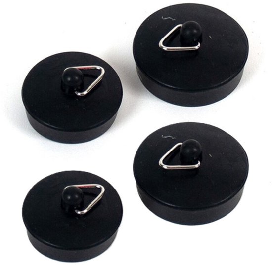 Bouchons de fermeture pour évier / lavabo à poser 4x pièces plastique / caoutchouc noir - Dans un mélange de 2 formats