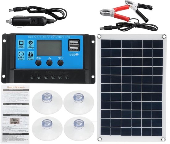 Compleet 20W Zonnepanelen Set - Monokristallijn Zonnepaneel - 12V - Monokristallijne, Semi-Flexibele Zonneoplader - Geschikt voor Auto's, Schepen, Motorfietsen en Campers van Merkloos — afbeelding 2
