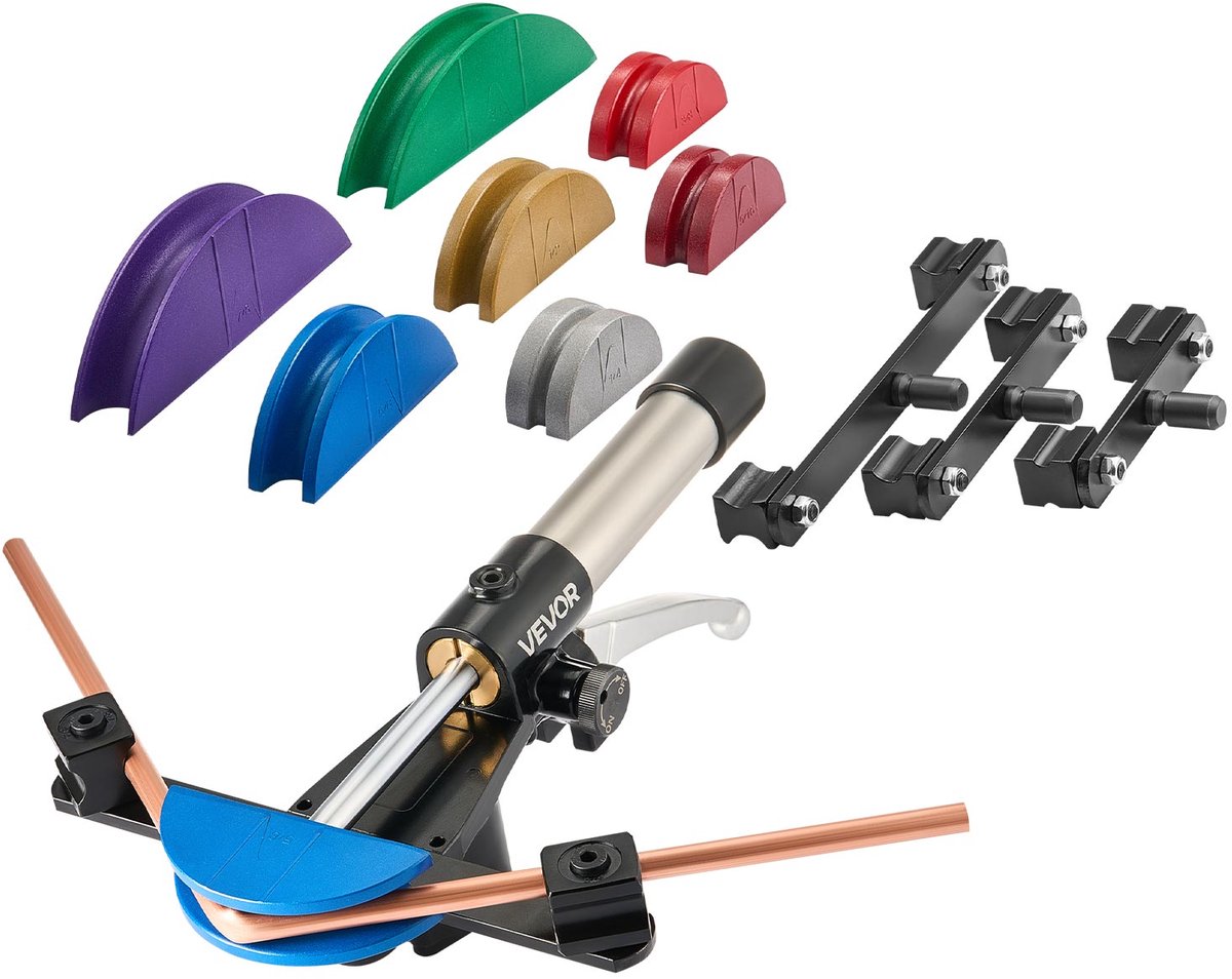 VEVOR Hydraulische Pijpenbuiger, 6-22 mm, 90° voorwaartse Buiger, met 7 Gekleurde Aluminiumlegering Bekken, voor Reparaties In Verwarming, Ventilatie en Airconditioning, Koeling en Automobieltechniek.
