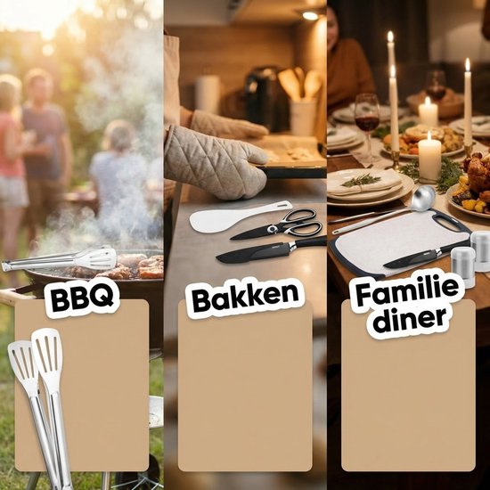 Camping Kookset 11-delig - RVS - Lichtgewicht & Draagbaar - Inclusief Mes, Snijplank & Bestek - Outdoor Keukenset — afbeelding 3