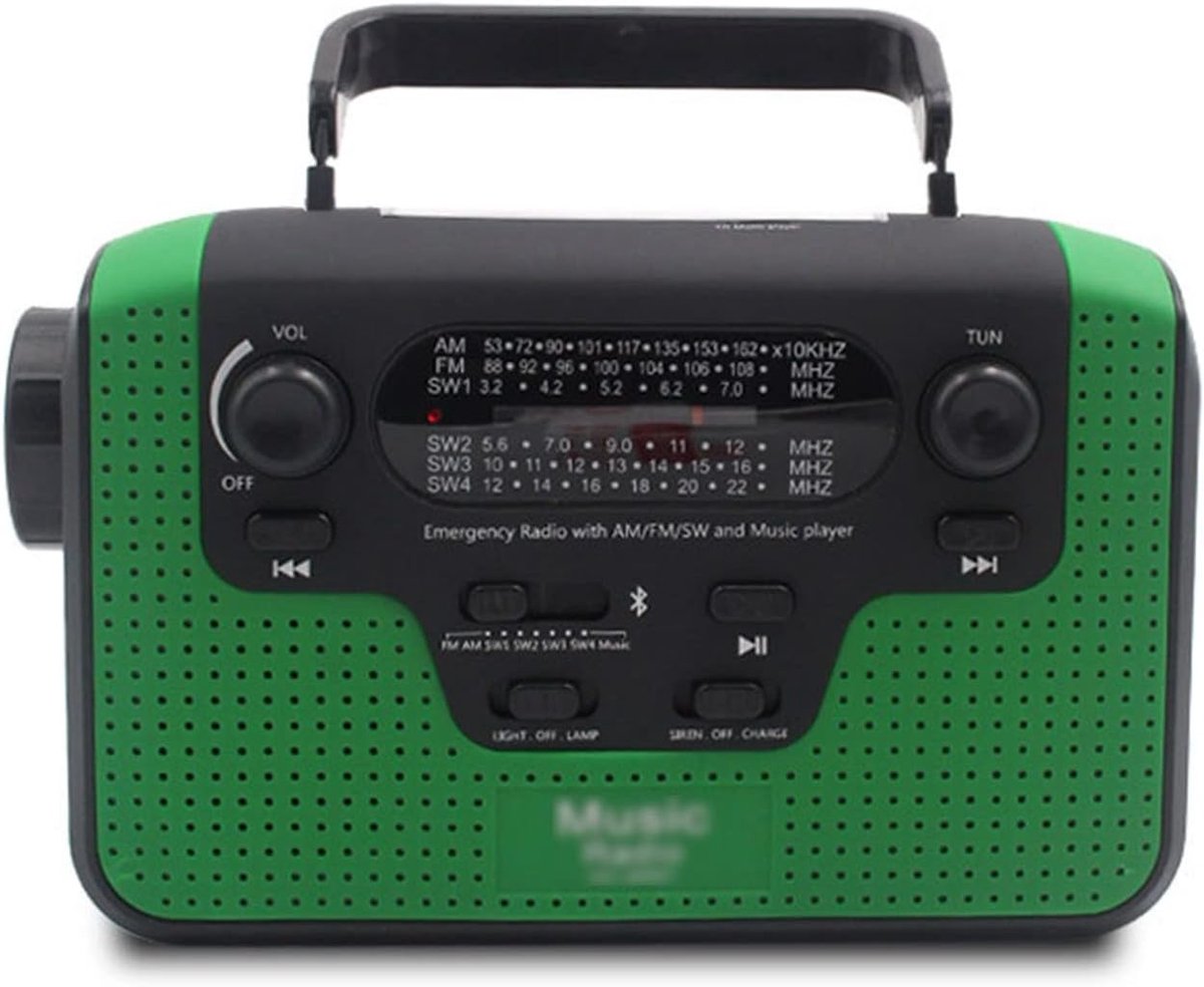 Noodweer Radio - Kampeer Radio - Noodsituaties - Zonne- en slingeroplading - 21x12x6cm - Groen