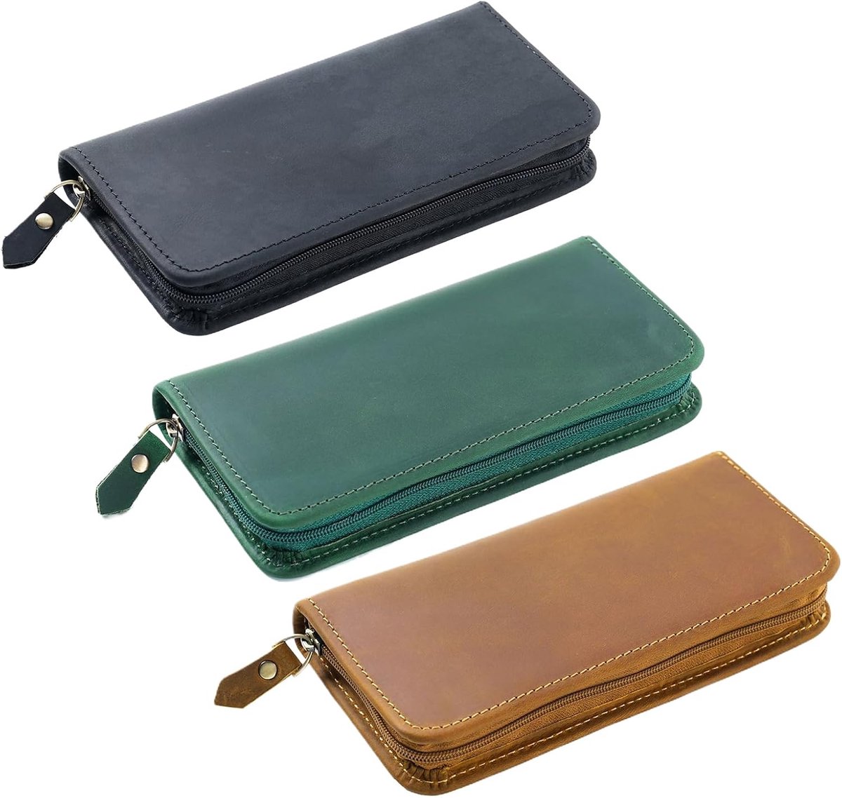 Leren Pennen etui - Potlood Pouch - Schrijven en Tekenen - Drie Stevige Vakken - 17x8x3 cm - Bruin