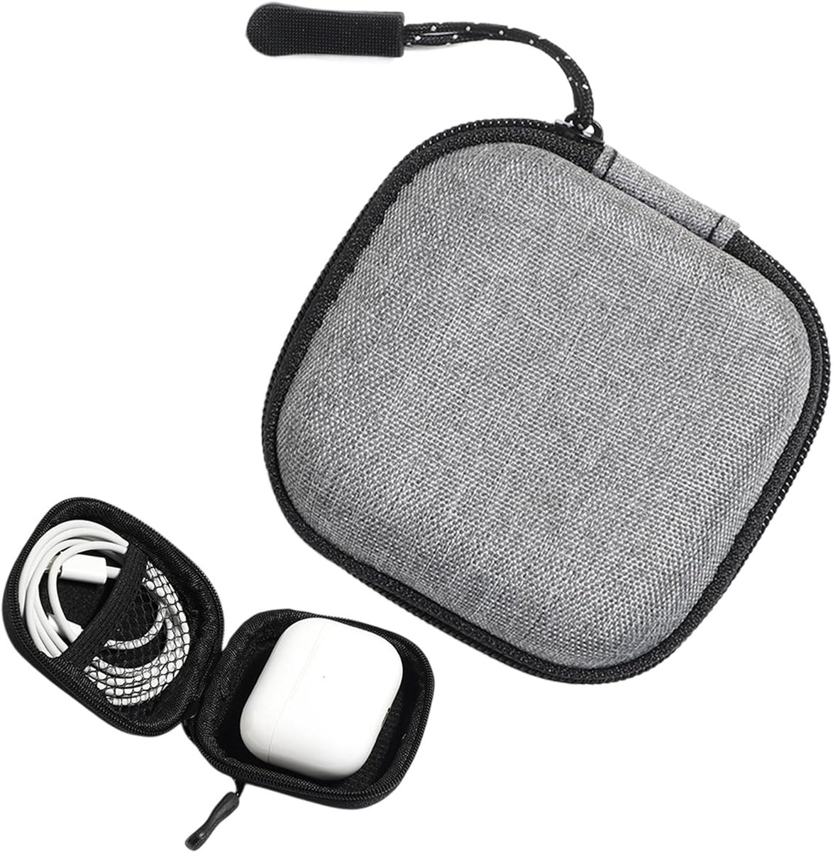 Oortjes Opbergdoos - Hoofdtelefoon Organizer - Draadloos Luisteren - Schokabsorberend Materiaal - 7.5 cm Compact - Grijs