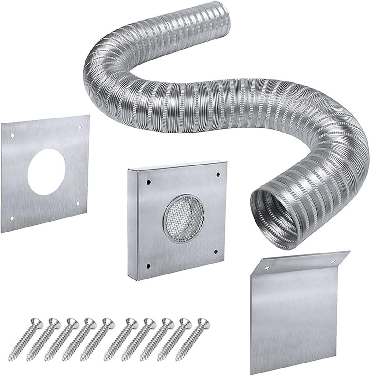 Pelletkachel Luchtinlaat - Verse Lucht Kit - Efficiënte Verbranding - Flexibele Aluminium Buis - 2 Inch Binnendiameter - Zilver