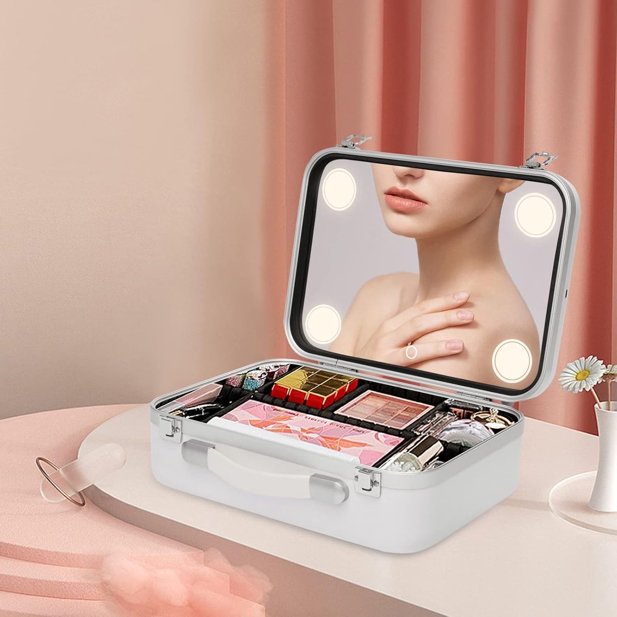 Cosmetica Koffer - Make-up Organizer - Reis Opslag - Ingebouwd Verlichting - 34x24x12 cm - Wit