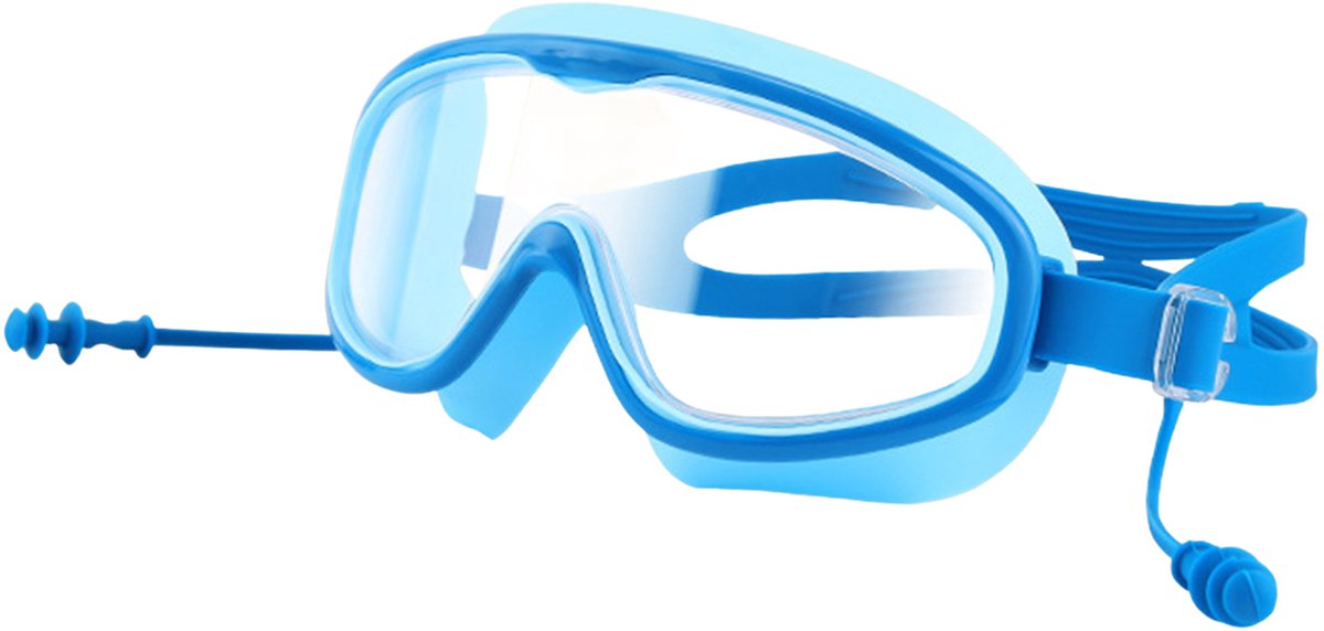 Zwembril met anticondensfunctie, breed gezichtsveld, UV-bescherming, inclusief oordopjes, unisex en kindermodel - Blauw