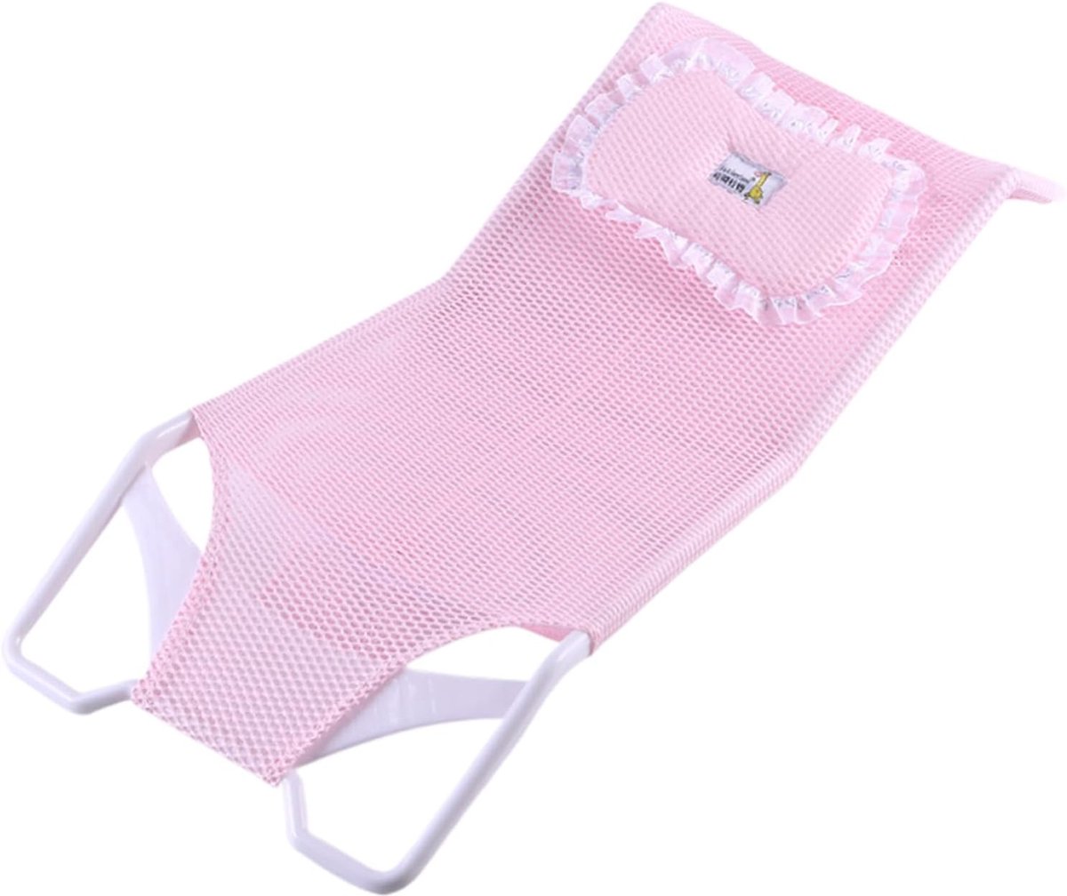 Badsteunnet voor baby - Badkuipsteun kinder - Veilig badderen - Verstelbaar ademend gaas - 58x28x4.2 cm - Roze