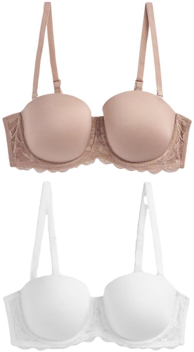 Next - Dames - Verpakking van 2 strapless multiway beha's met lichte vulling in cupmaten A-E - Huidkleur