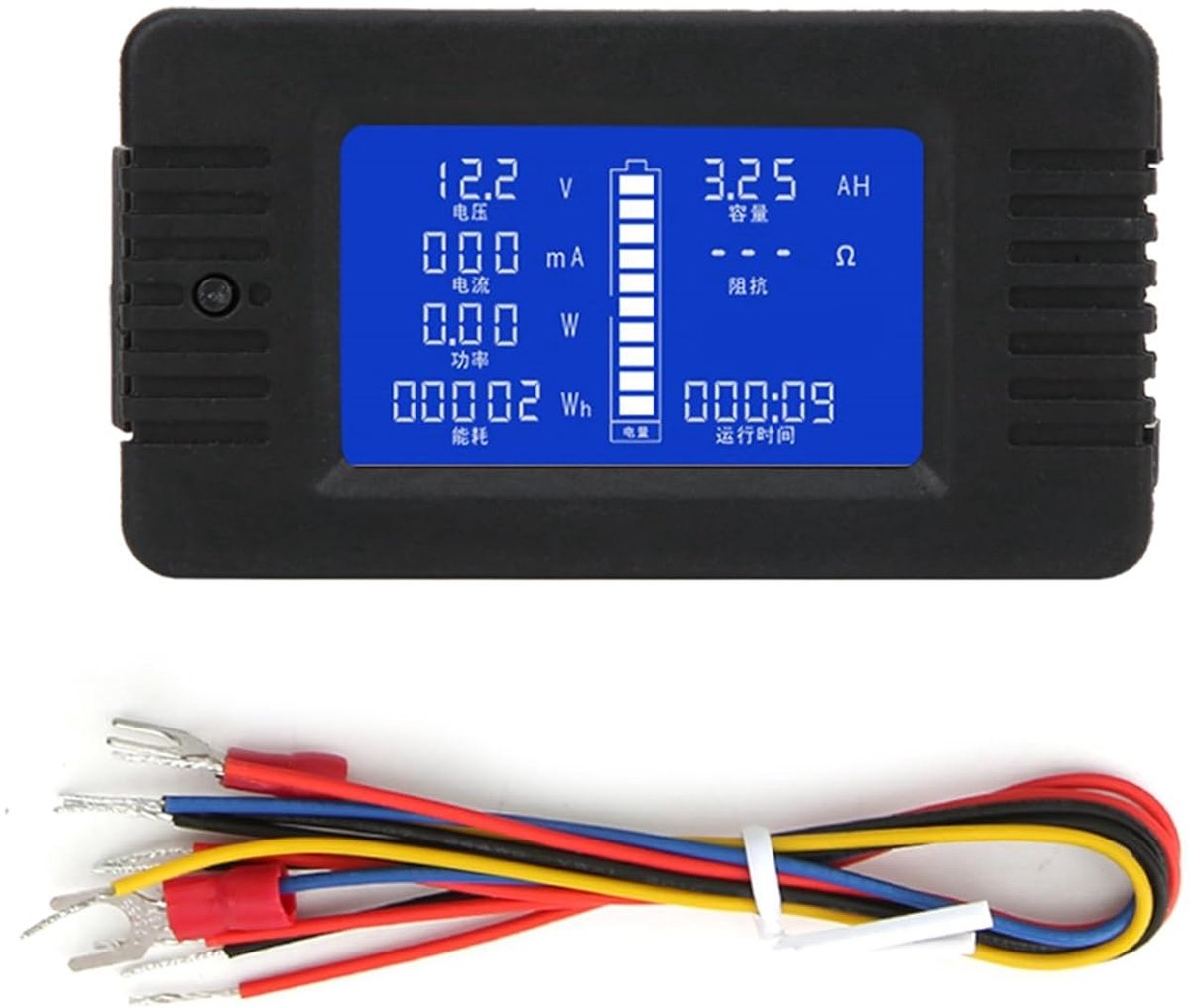 Batterijmeter - Spanningsstroommeter - Energiebewaking - LCD Scherm - 0-200V 0-300A - Zwart