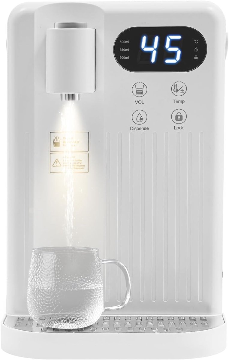 Waterdispenser met filter - Warmwaterapparaat - Direct warm water - Instelbare temperatuur - 3 Liter tank - Wit