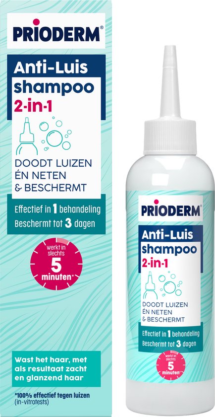 Prioderm Anti-Luis shampoo 2-in-1 - Doodt hoofdluizen en neten effectief in 1 behandeling - Werkt in 5 minuten - Handige applicator - Vanaf 1 jaar - 100ml