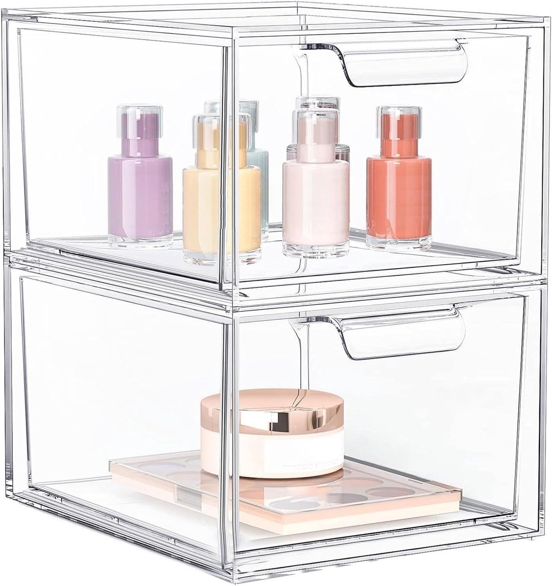 Make-up Organizer - Opbergdozen Laden - Aanrecht Opbergen - Stapelbaar Geribbeld Ontwerp - 20.3 x 26.5 x 20.3 cm - Transparant
