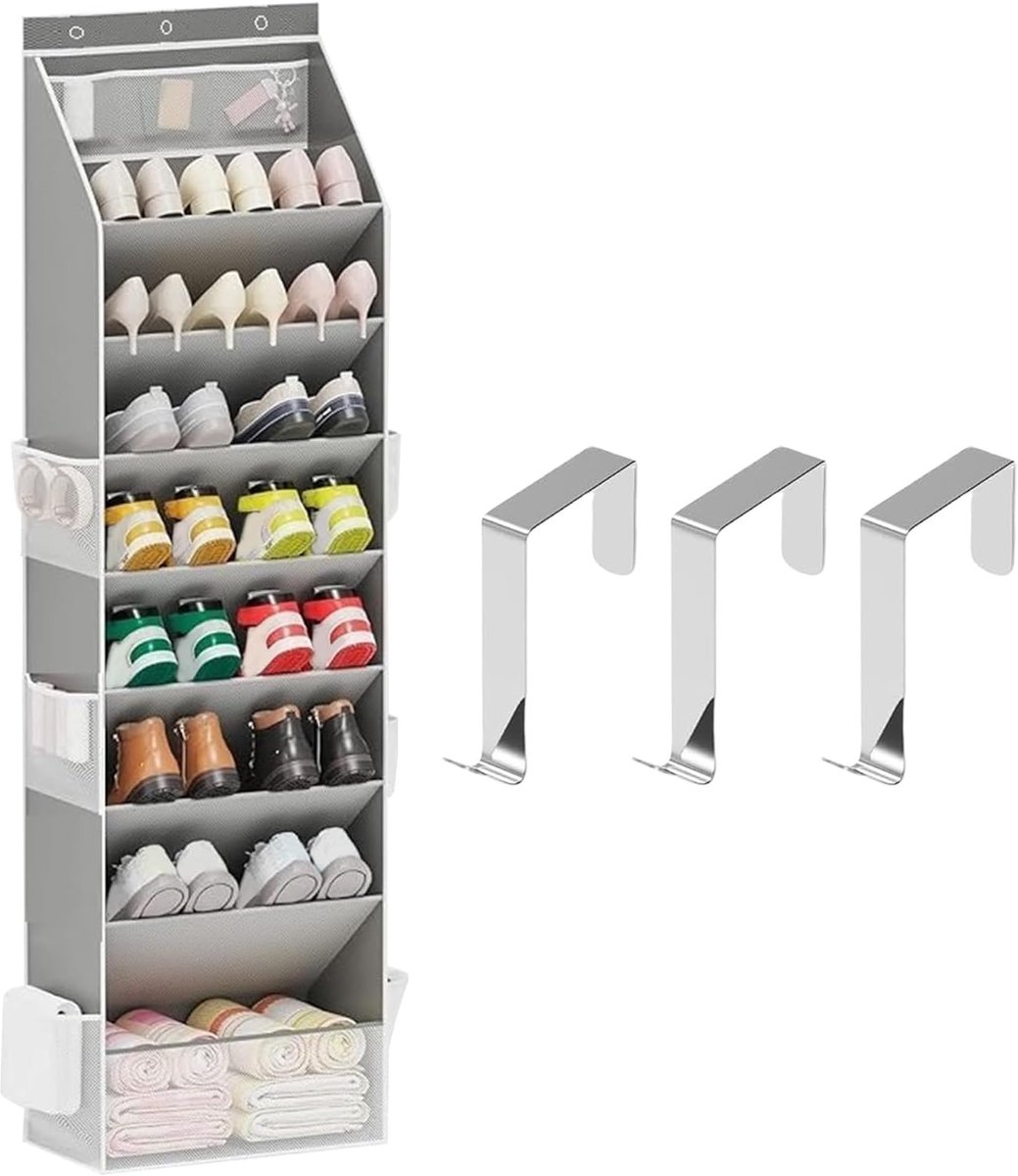 Schoenenorganizer Deur - Hangende Kast - Ruimte Besparen - 8 Lagen Opslag - 171 x 415 cm - Grijs