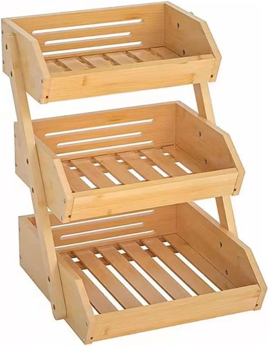 Bamboe Fruitmand - Opbergbak - Keuken Organiseren - Drie Lagen Ontwerp - 30x33x41cm