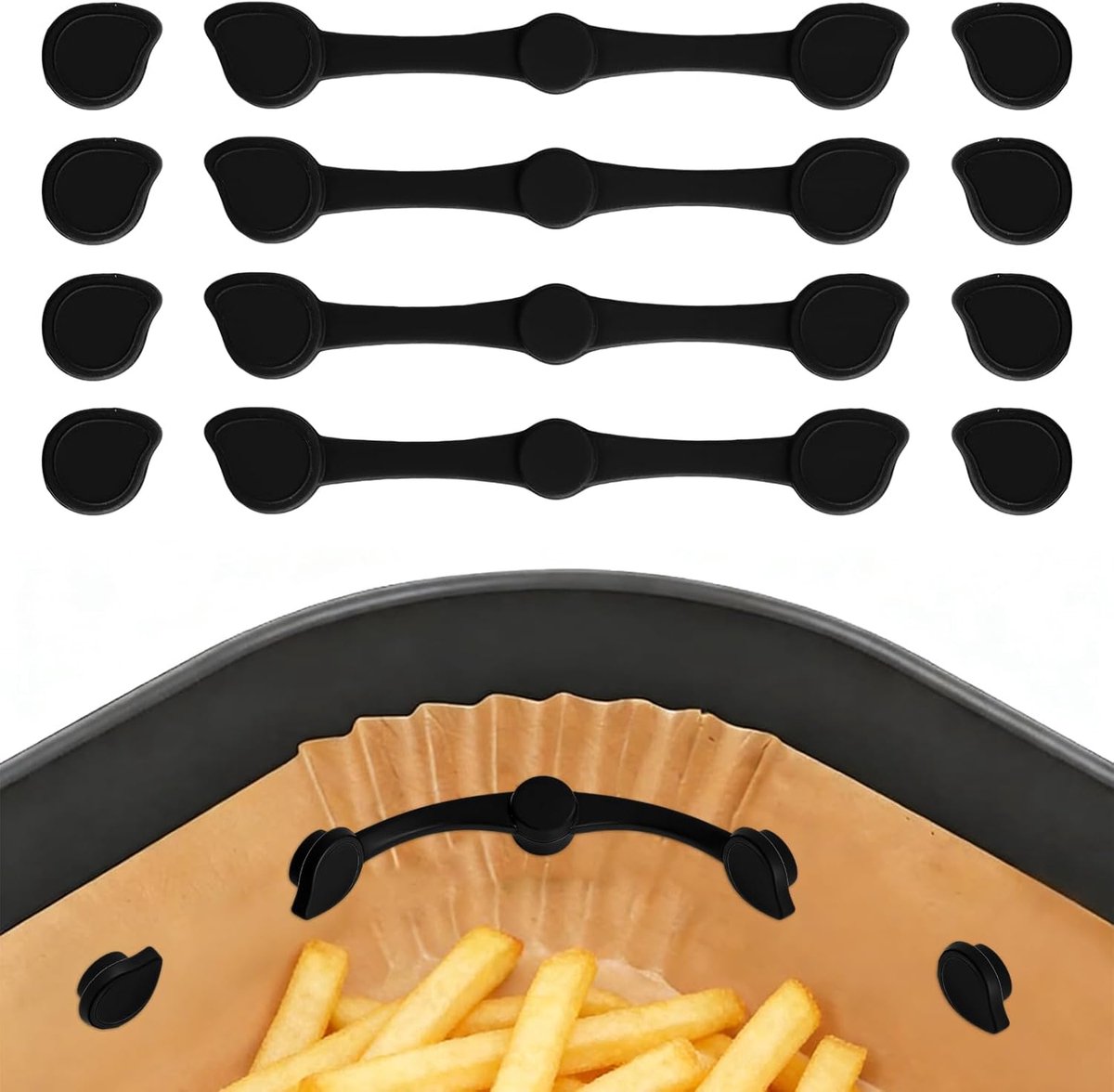 Airfryer Magneten - Bakpapier Houders - Voorkom Verbranding - Hittebestendig Siliconen - 4 Sets - Zwart