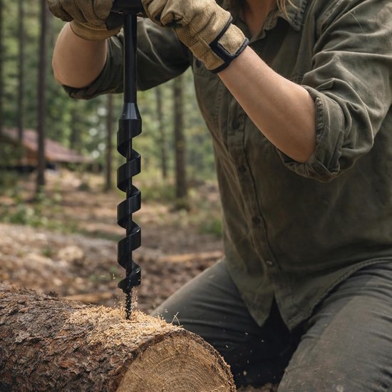 Handboor Hout - Survival Gereedschap - Kamperen Outdoor - Zware Koolstofstaal - 23 Cm Lengte - Zwart — afbeelding 4