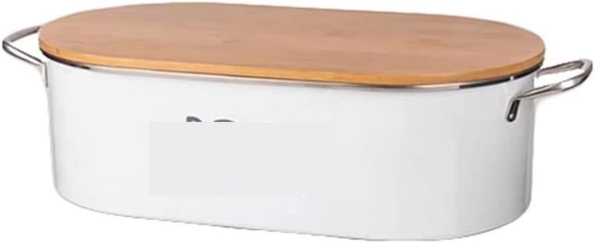 Metalen Brooddoos - Broodtrommel Opbergbus - Keuken Opbergen - Met Houten Deksel - 43x20x14cm