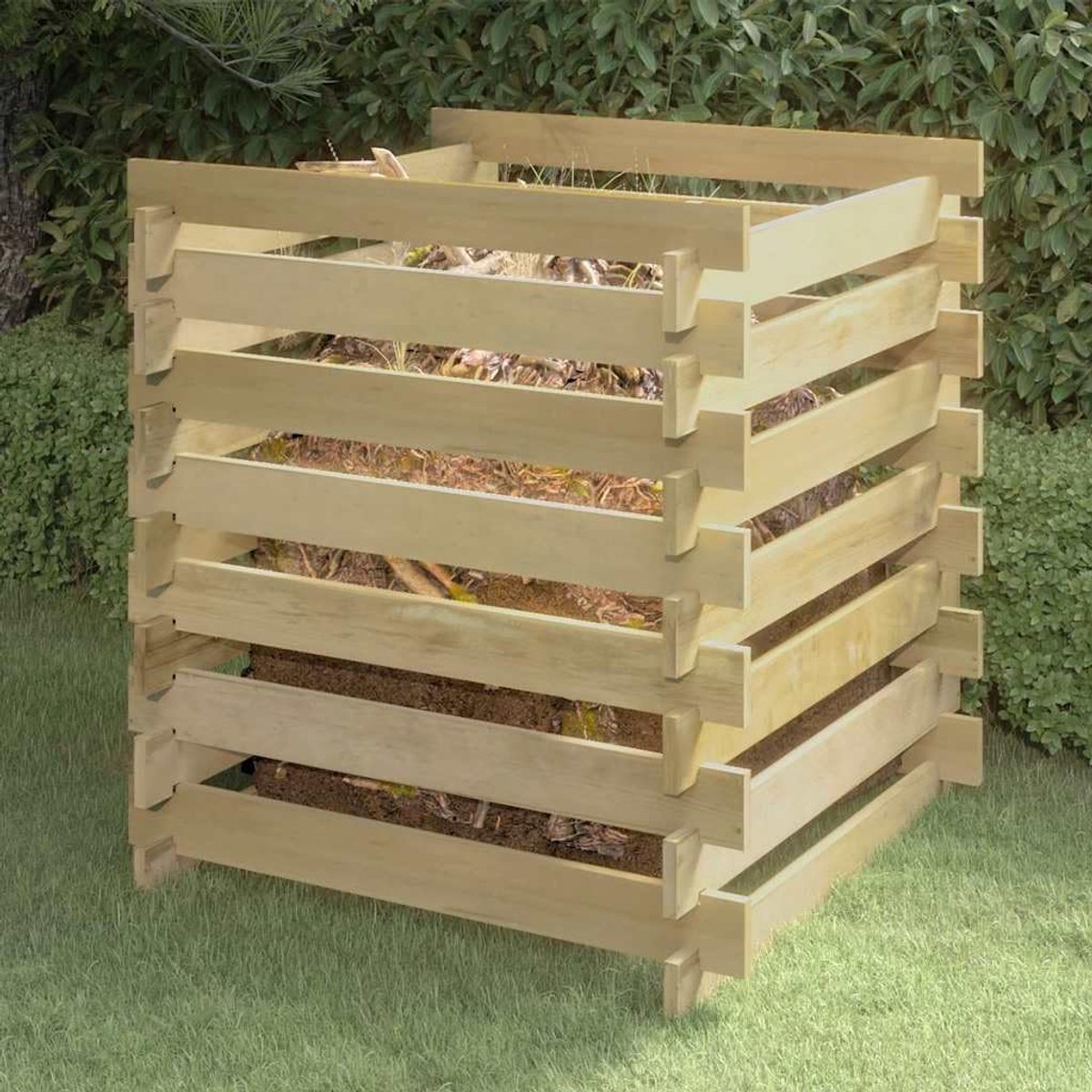 Tuincompostbak Hout - Compostvat Moestuin - Afval Verwerken - Goede Luchtcirculatie - 90x90x90cm - Groen Geïmpregneerd